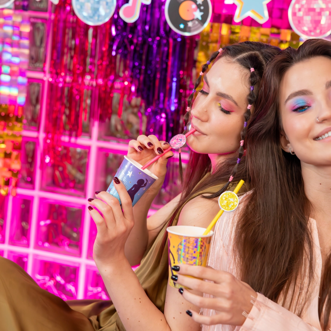 Retro Disco papír szívószálak 19,5 cm | 6 darabos készlet